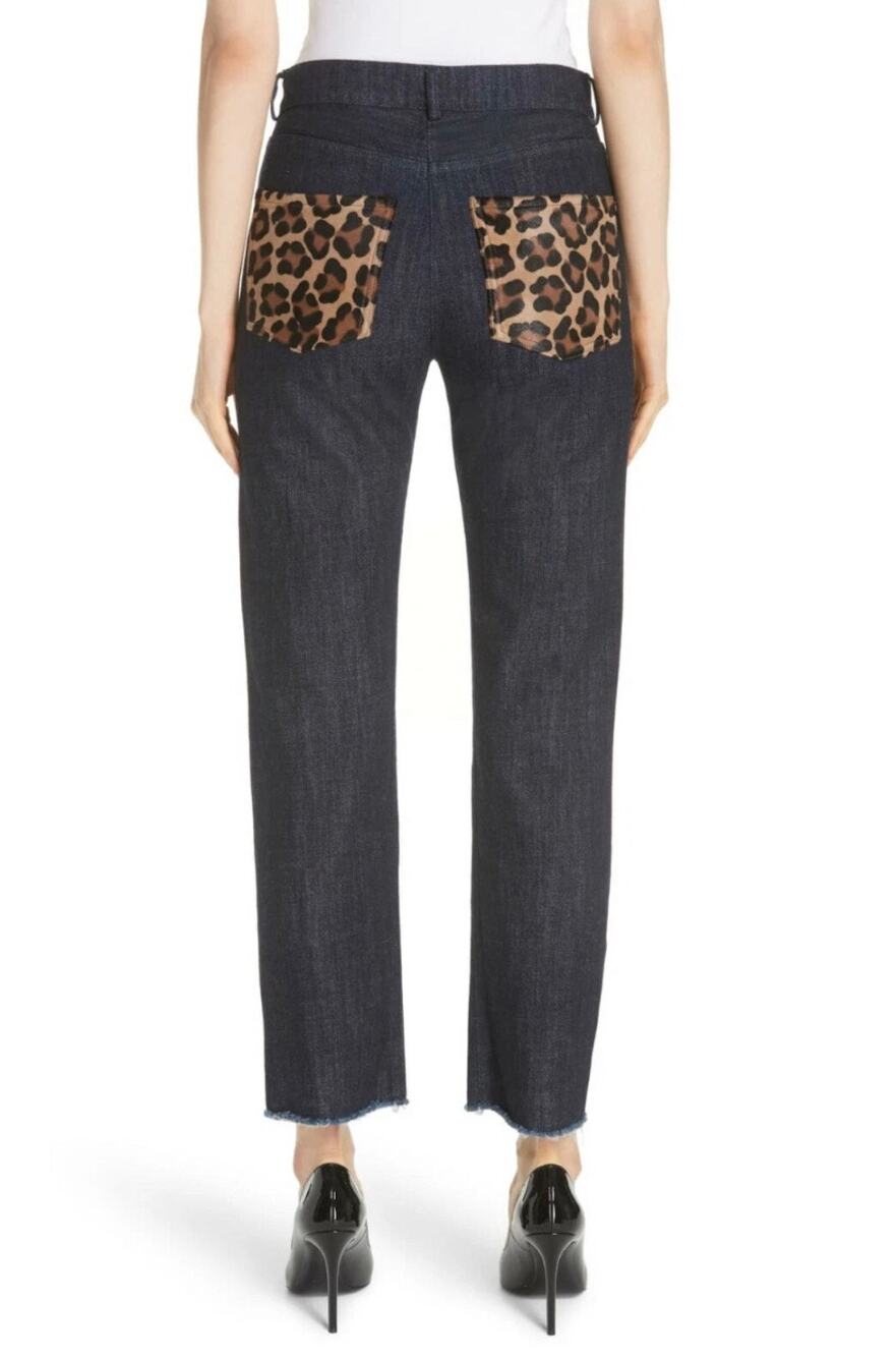 $695 Michael Kors Collection Calf Hair Straight Jean Dark Wash Animal Print EUC - Picture 1 of 14